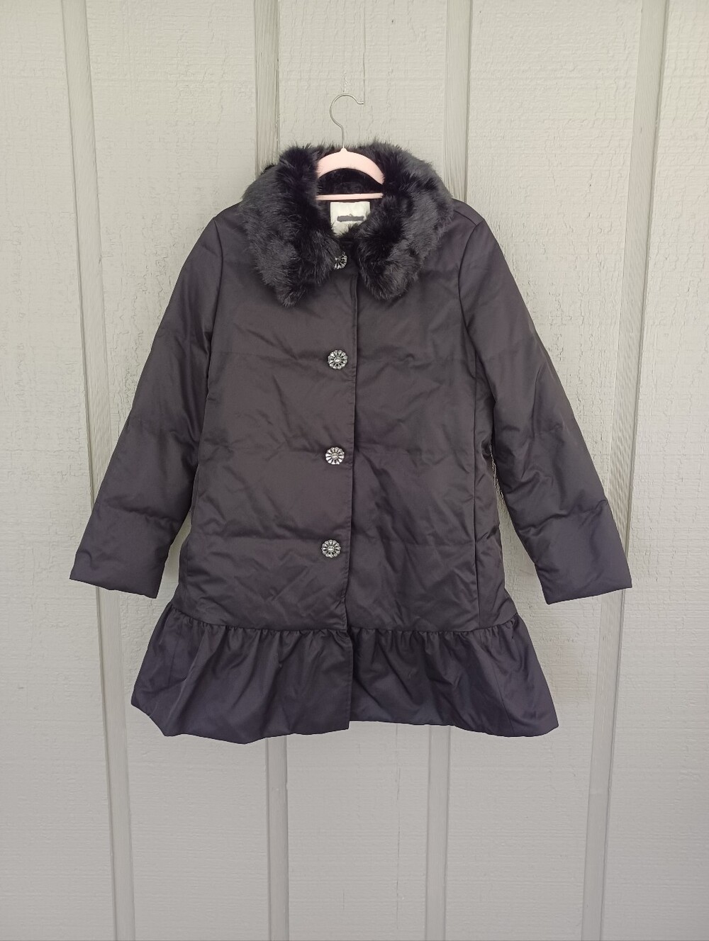 Kate Spade Jewel Button Puffer Coat Size 8 Long Sleeve Pocket Full Zip Down Fill